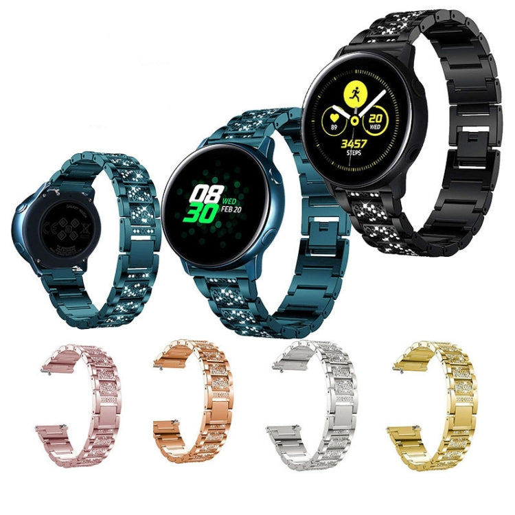 Multi-color diamond steel three-bead watchband set with sparkling link rows