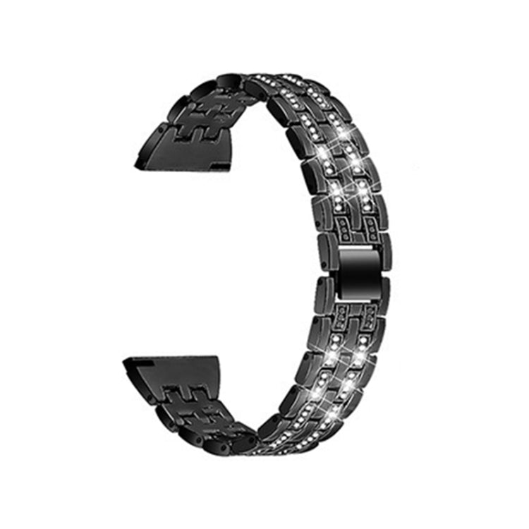 Black double-row diamond-look steel watch strap with clasp and connector pieces