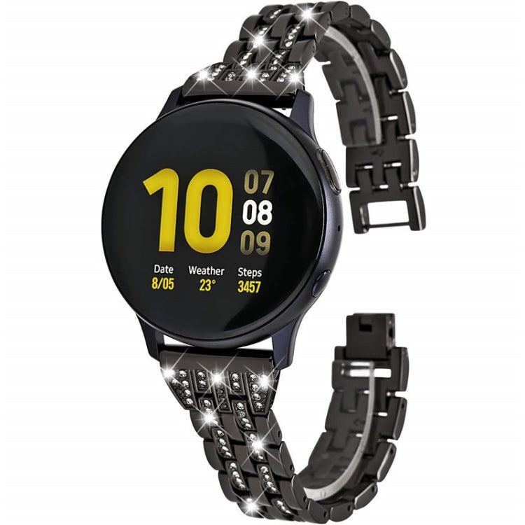 Black double-row diamond-look steel watch strap with sparkly link detailing