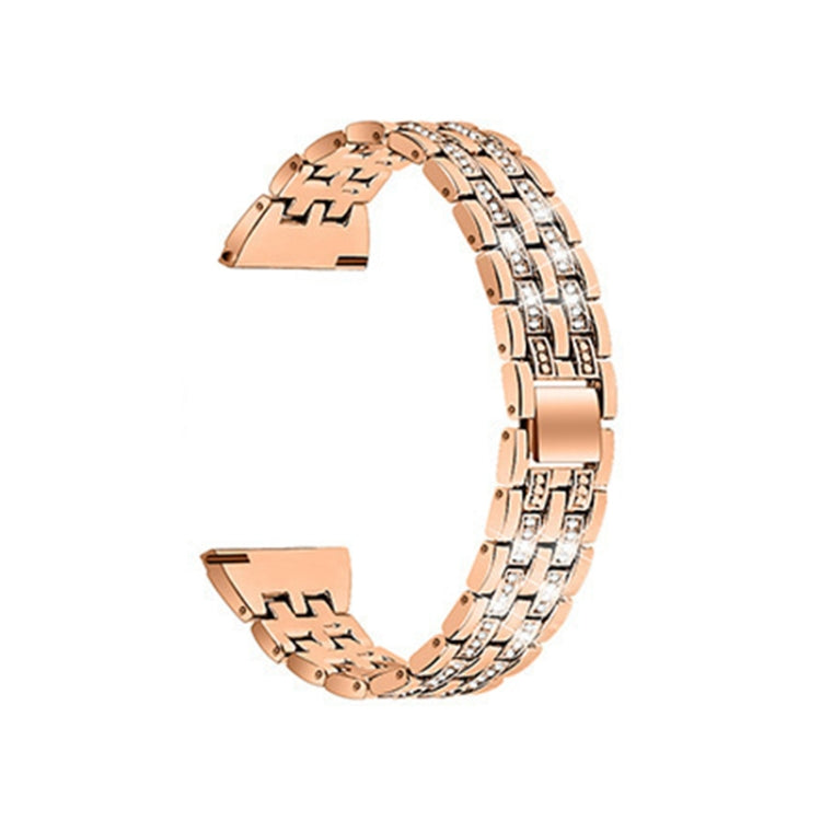 Rose gold double-row diamond-look steel watch strap with silver accent links