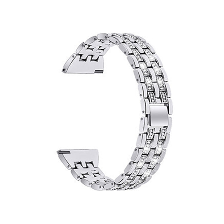Silver double-row diamond-look steel watch strap with engraved end pieces