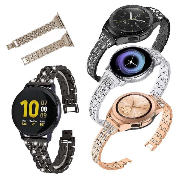Assorted diamond-look steel watch straps in black, silver, and rose gold with links