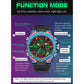 Men's dual-display luminous sports chronograph watch, black strap, iridescent bezel.