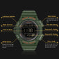 Army green digital LED sport alarm wristwatch with green luminous display and rugged bezel.