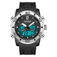 Black and silver dual digital sports watch with silver bezel accents and dual displays