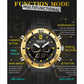 Gold-tone dual digital sports watch with black strap and luminous dual displays
