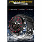 Black dual digital sports watch with red bezel accents and dual digital display