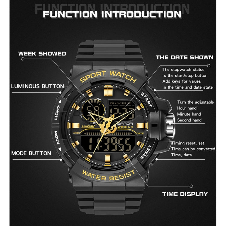 Dual time digital sport watch with date window and glowing display