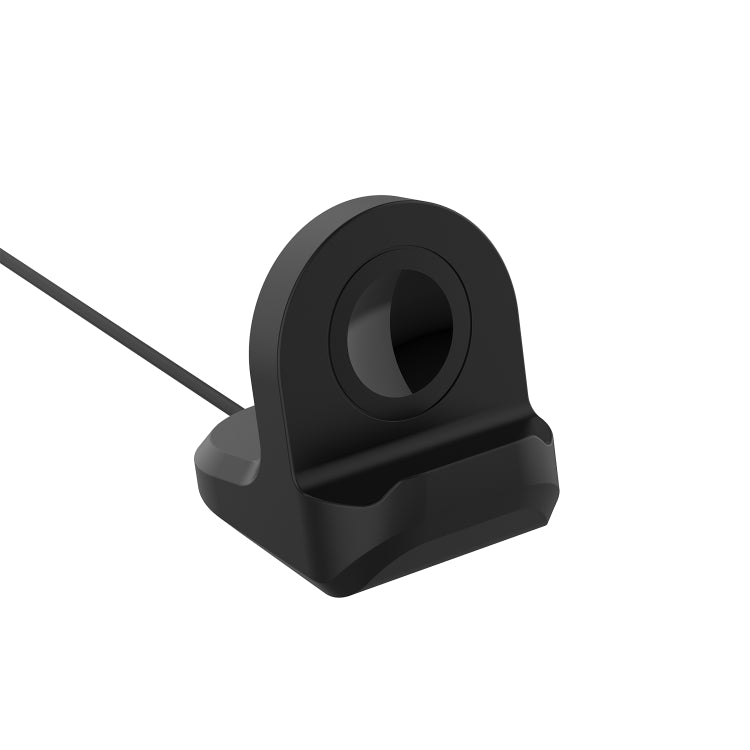 Black silicone charging stand holder with round watch cradle and side support feet