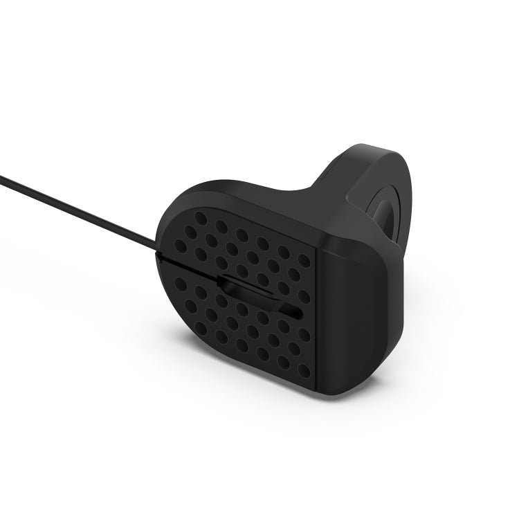 Black silicone charging stand with vented back panel and cable outlet