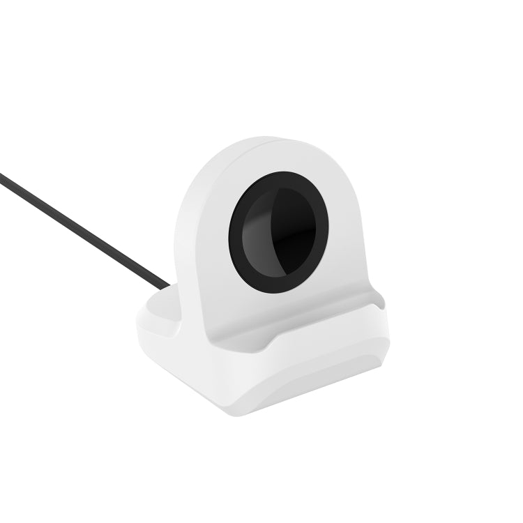 White silicone charging stand holder with round watch cradle for a smartwatch