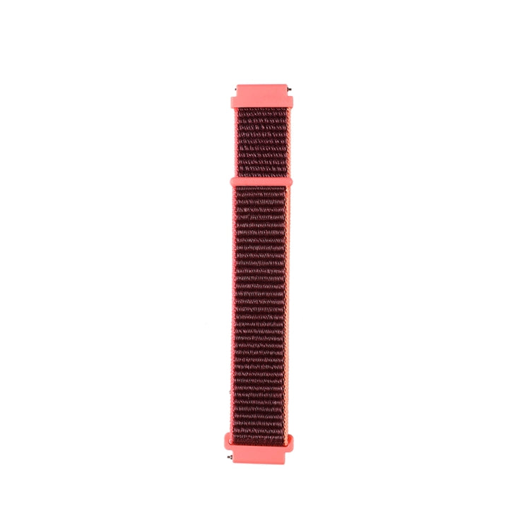 Nylon loop watchband strap, coral pink woven mesh with light end links