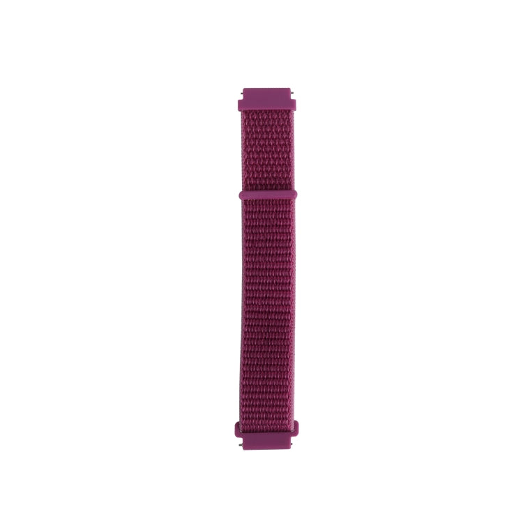 Nylon loop replacement watchband strap, purple textured fabric with two matching connectors.