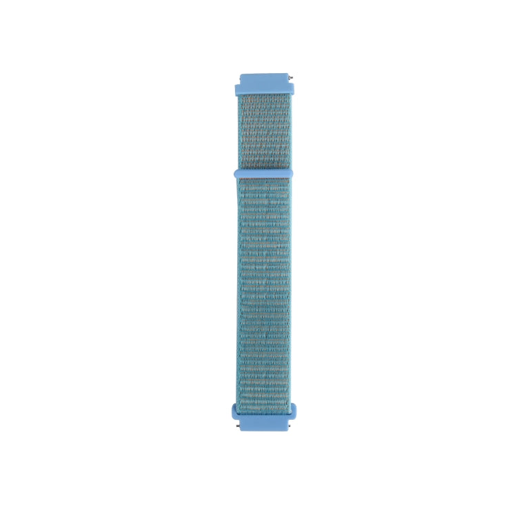 Nylon loop replacement watchband strap, light blue fabric with two matching connectors.