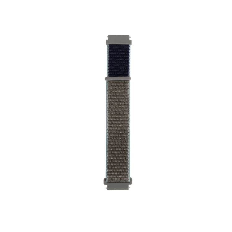 Nylon loop replacement watchband strap, two-tone dark navy and light gray fabric.