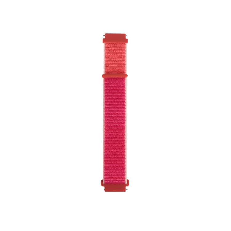 Nylon loop watch strap in red mesh fabric with black buckle ends