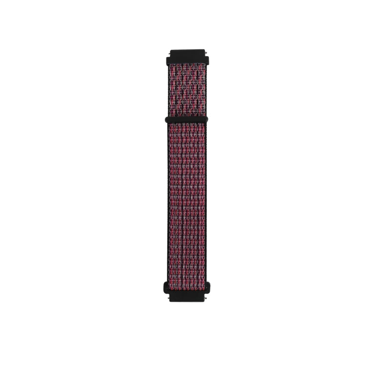 Nylon loop watch strap in red and black striped mesh with black ends