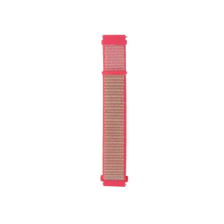Nylon loop watch strap with red outer band, pink mesh center, red ends