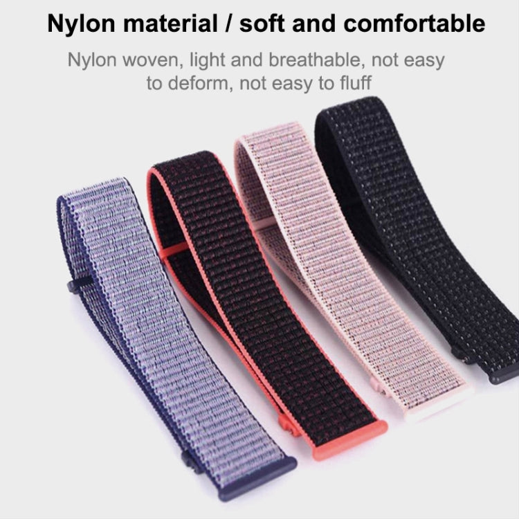 Nylon loop watchband straps in four colors: lilac, black, blush pink, dark charcoal