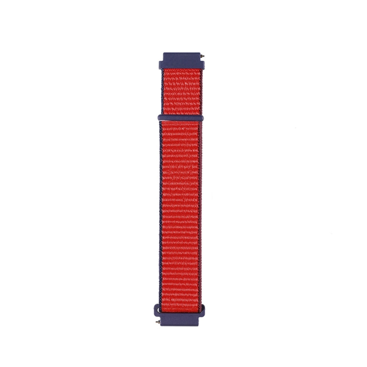 Nylon loop watch strap in red with navy end clips