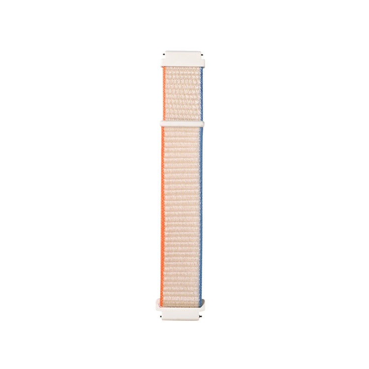 Nylon loop watch strap in light beige with orange stitch and white end clips