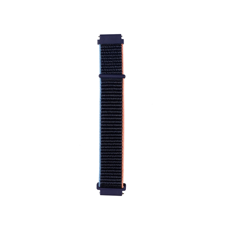 Nylon loop watch strap in dark navy with orange stitch and end clips