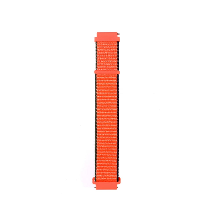 Nylon woven watchband strap in bright orange-red with adjustable loop end tabs