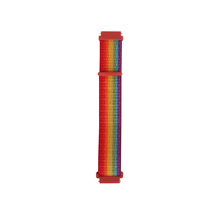 Nylon loop replacement watchband strap, red-to-rainbow striped with two end buckles