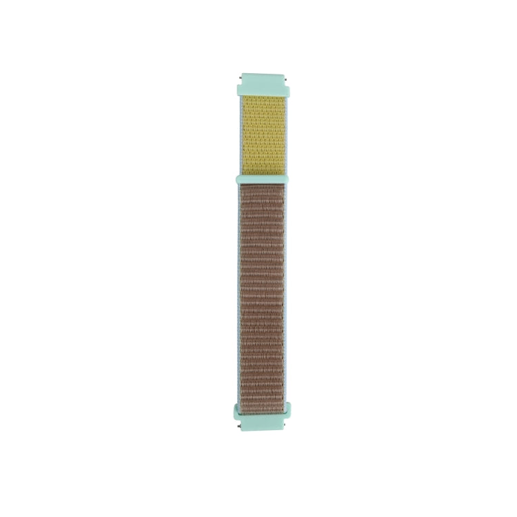 Two-tone mint, mustard and brown nylon loop watch strap with matching end connectors.