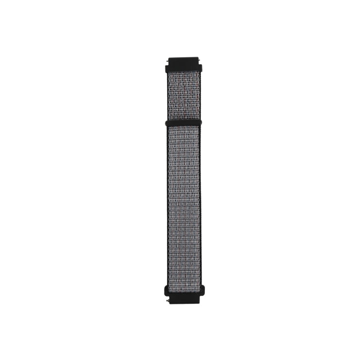 Light gray nylon loop watch strap with textured woven links and two black end connectors.