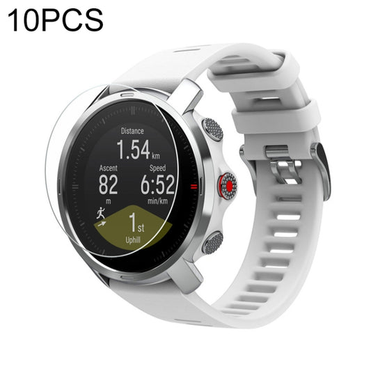 Tempered glass screen protector on white smartwatch, round display