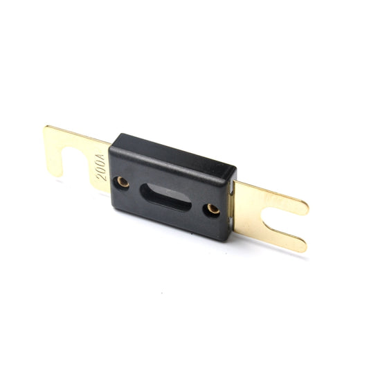 Gold-plated ANL fuse with U-shaped fork terminals, 200A marking