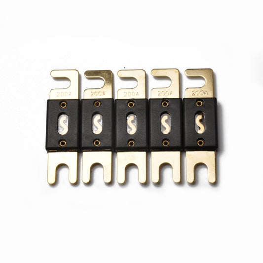 Gold-plated ANL forkbolt fuse link, 200A, 5-pack with blade terminals
