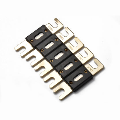 Set of 5 300A ANL car fuses with gold-plated fork terminals and black housings