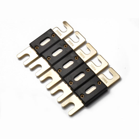 Set of 5 300A ANL car fuses with gold-plated fork terminals and black housings
