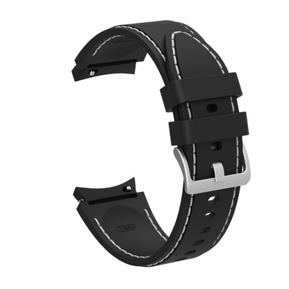 Black silicone watchband with white stitched edge and adjustable metal buckle, two-piece set