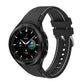 Black silicone watchband with white stitching on a smartwatch, adjustable silver buckle