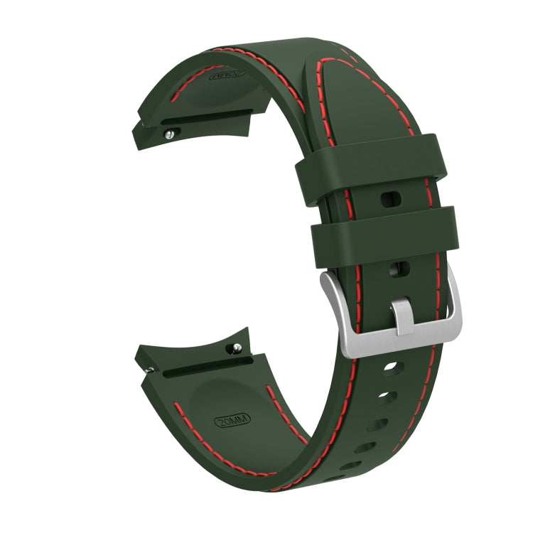 Dark green silicone watch strap with stitched trim and metal clasp buckle