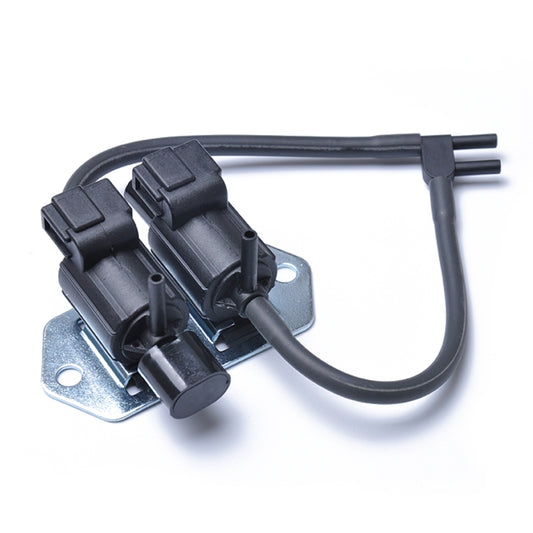 EGR valve control solenoid bracket with twin solenoid units and thick black hose