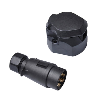 Trailer connector socket and plug, black plastic with 7-pin metal contacts