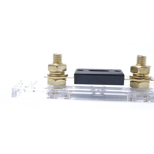 ANL fuse holder with two brass terminals and black rectangular fuse cartridge