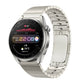 Silver ribbed link stainless steel watch band on smartwatch
