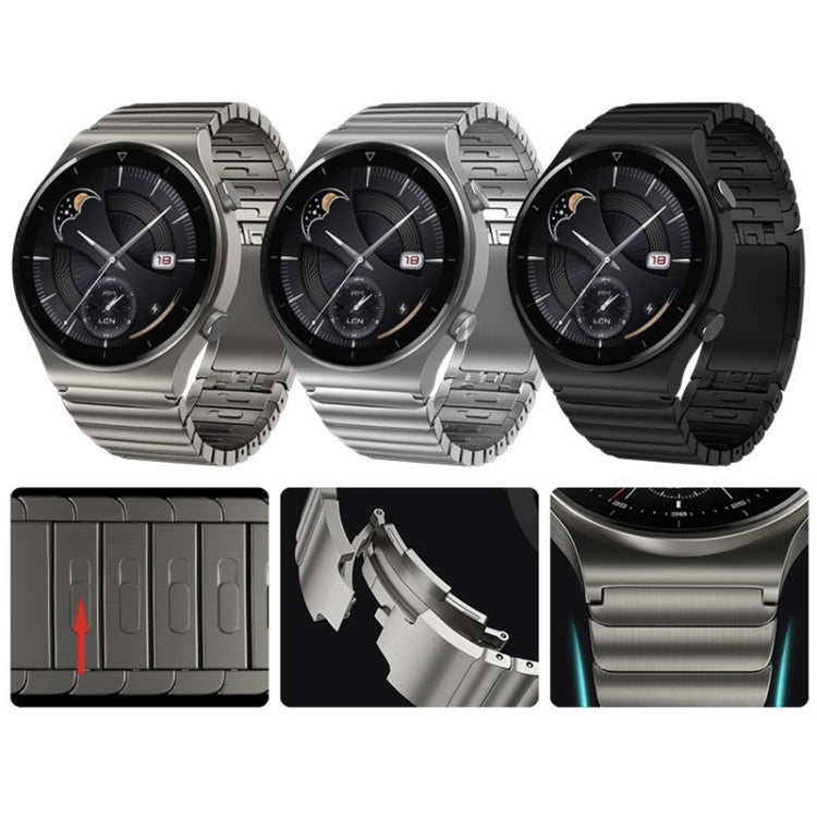 Metal replacement watch band with ribbed links in dark gray and black