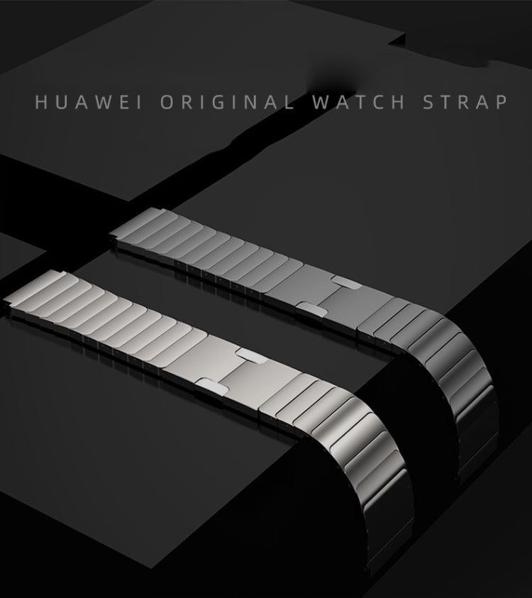 Stainless steel watch strap with ribbed link segments, silver finish