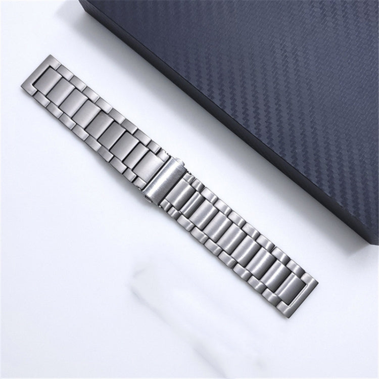 Silver metal watch band with flat buckle, multi-row link design