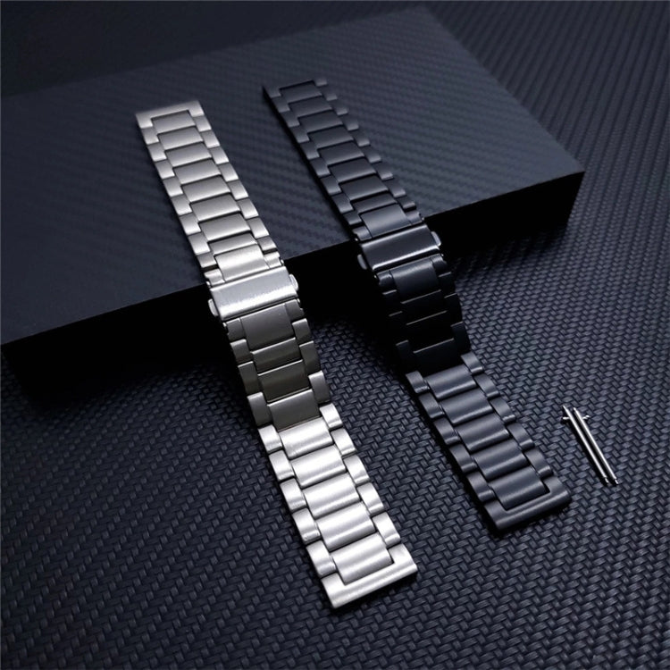 Set of silver and black metal watch bands with flat buckles and pins