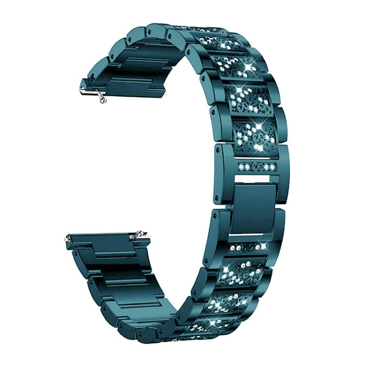 Teal three-bead diamond watch strap with metal links and crystal-like decorative strips