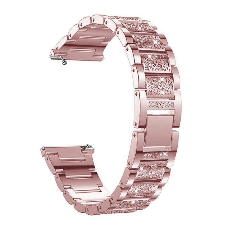 Rose pink three-bead diamond watch strap with shimmering metal links and ornate inlays