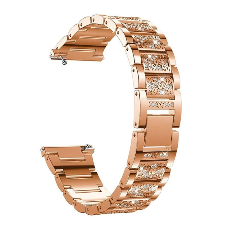 Rose gold three-bead diamond watch strap with sparkling metal links and decorative panels