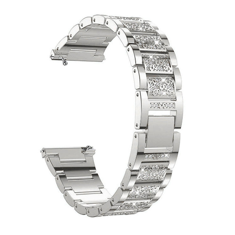 Silver three-bead diamond watch strap with shiny metal links and glittering inlay details